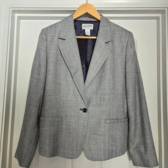 Pendleton Gray Herringbone Wool Silk Blazer 12